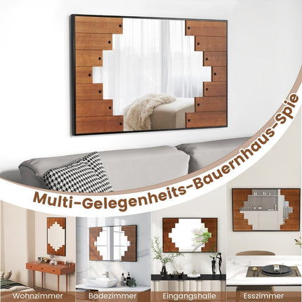 Rechteckiger Spiegel mit Holzrahmen 60 x 95 cm rustikaler Wandspiegel mit Zweiwegehaken