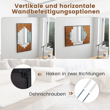 Rechteckiger Spiegel mit Holzrahmen 60 x 95 cm rustikaler Wandspiegel mit Zweiwegehaken