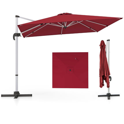 Obdélníkový slunečník 300 x 300 cm, velký boční slunečník s klikou, vínově červená