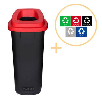 Koš na tříděný odpad, 90 l, červené víko, plast