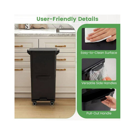 Recycling Waste Bin 36L with 2 Removable 10L Compartments, Black, Foot Pedal