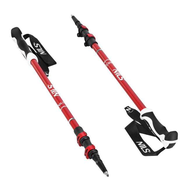 Hliníkové hole na nordic walking, nastavitelná délka, červené