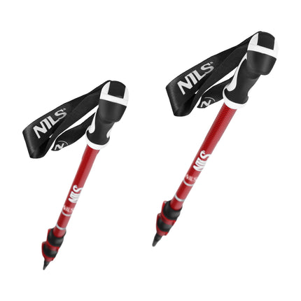 Hliníkové hole na nordic walking, nastavitelná délka, červené