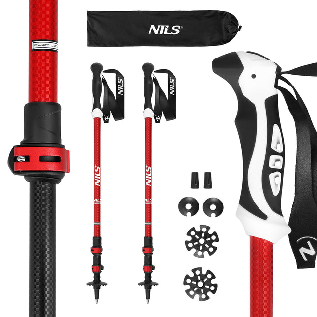 Hliníkové hole na nordic walking, nastavitelná délka, červené