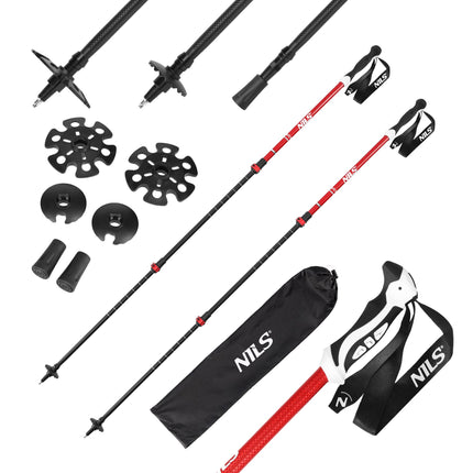 Hliníkové hole na nordic walking, nastavitelná délka, červené