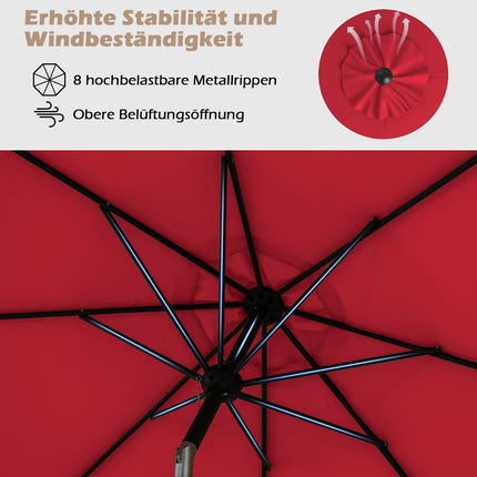 Zahradní slunečník s klikou, 300 cm, naklápěcí, červený