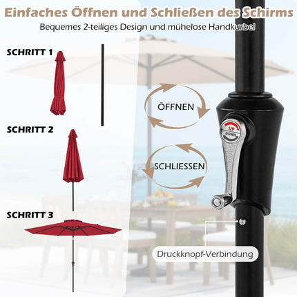 Zahradní slunečník s klikou, 300 cm, naklápěcí, červený