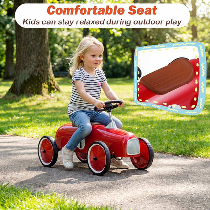 Red Toddler Ride-On Car with Steel Frame & Anti-Slip Wheels