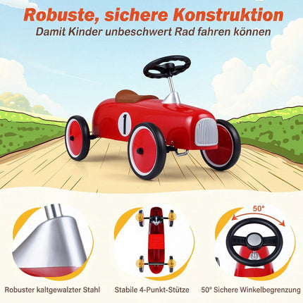 Red Toddler Ride-On Car with Steel Frame & Anti-Slip Wheels