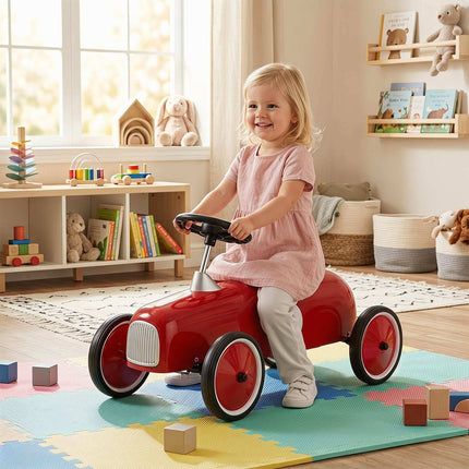 Red Toddler Ride-On Car with Steel Frame & Anti-Slip Wheels