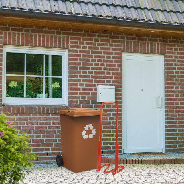 Rode afvalpers voor de vuilnisbak