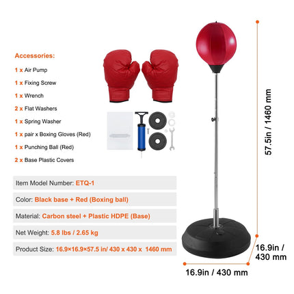Reflex Punching Bag, Adjustable Height, Gloves Included