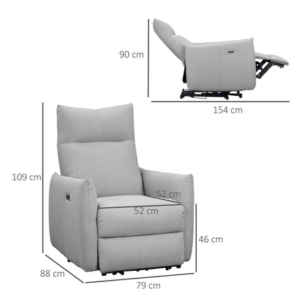 Lehátko s USB, sklon 140°, polyester, šedá
