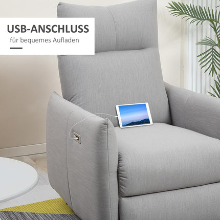 Lehátko s USB, sklon 140°, polyester, šedá