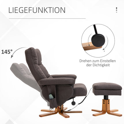 masážní křeslo s podnožkou, sklon 145°, hnědé