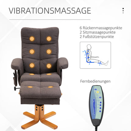 masážní křeslo s podnožkou, sklon 145°, hnědé