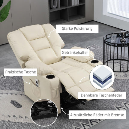 Elektrické polohovací křeslo s masáží, kolečky a držákem na nápoje