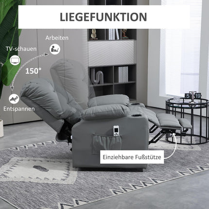 Elektrické polohovací křeslo s USB, masáží a kolečky, šedá