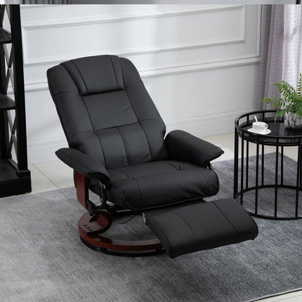 Reclining chair in artificial leather with footrest, swivel, black