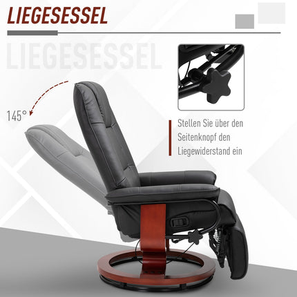 Reclining chair in artificial leather with footrest, swivel, black