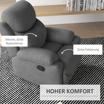 Křeslo, čalouněné relaxační křeslo v lněném vzhledu, šedá