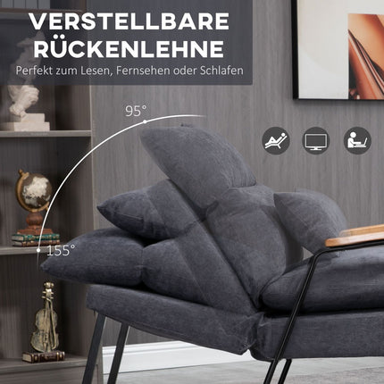 Lounger with ottoman, upholstered, grey, 68x91.5x88 cm