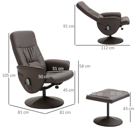 Lounger with footstool, artificial leather, massage function