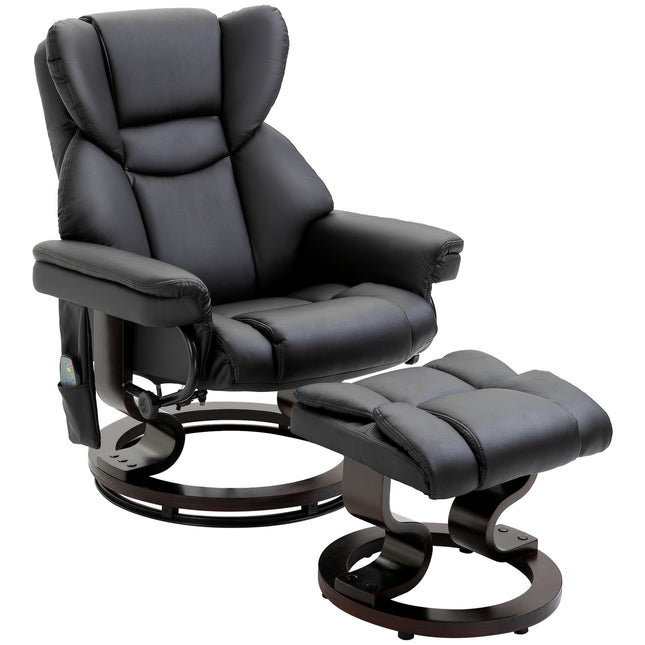 Relaxstoel Met Massagefunctie En Voetenbank Massagestoel Met Ligfunctie, Kunstleer, Zwart