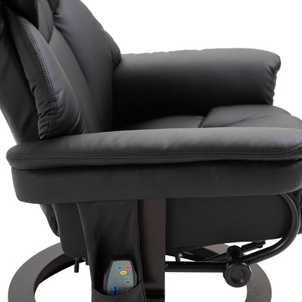 Massage armchair with footstool, black artificial leather