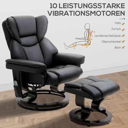 Massage armchair with footstool, black artificial leather