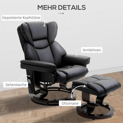Massage armchair with footstool, black artificial leather