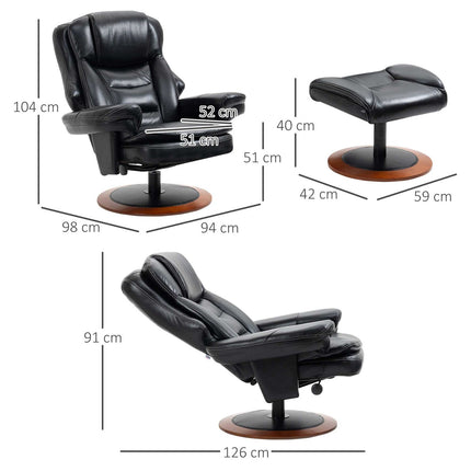 Polohovací relaxační křeslo z umělé kůže s podnožkou, černá