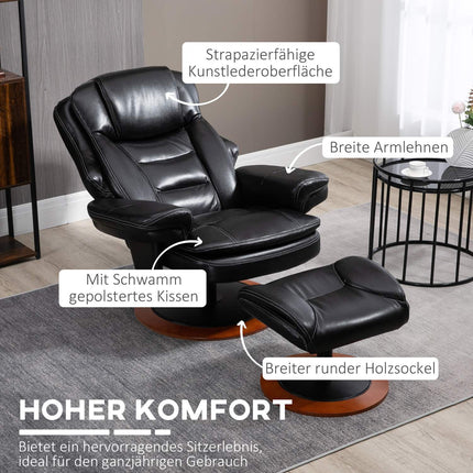 Polohovací relaxační křeslo z umělé kůže s podnožkou, černá