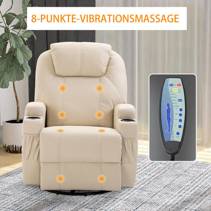 Elektrické polohovací masážní křeslo, 5 poloh, krémově bílá kůže
