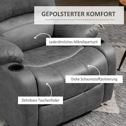 Rocking chair with cup holder, gray microfiber