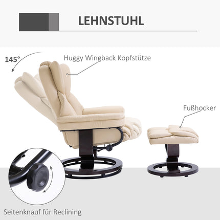 Polohovací relaxační křeslo s taburetem, umělá kůže krémová