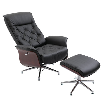 Relaxační křeslo Chesterfield s taburetem, otočné o 360°, PU kůže