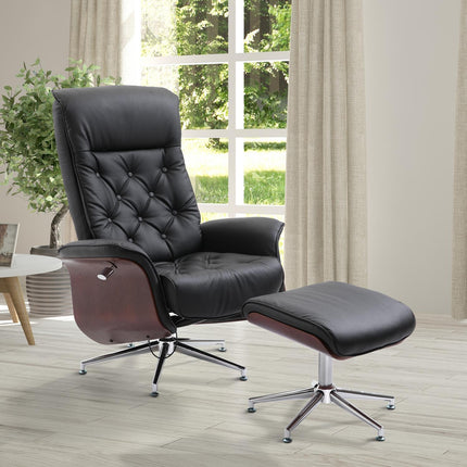 Relaxační křeslo Chesterfield s taburetem, otočné o 360°, PU kůže