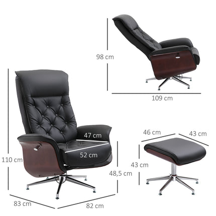 Relaxační křeslo Chesterfield s taburetem, otočné o 360°, PU kůže
