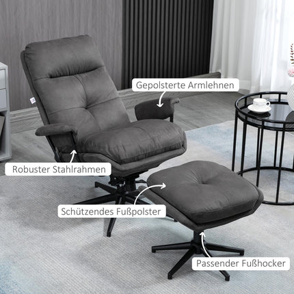 Sada polohovacího relaxačního křesla s otočnou základnou, tmavě šedá