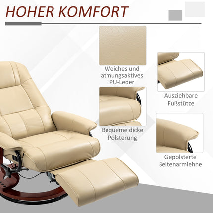 Křeslo z umělé kůže krémově bílé s podnožkou