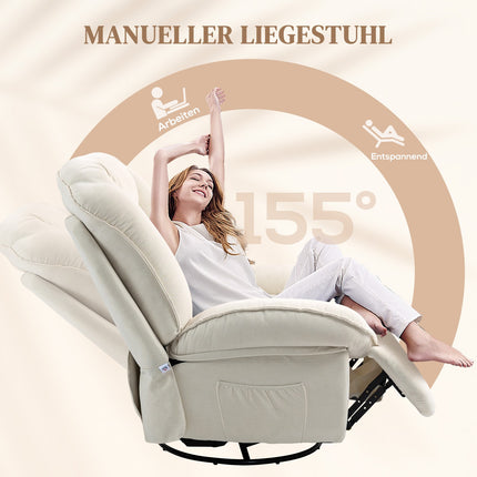 Lounger with swing, swivel, footrest and side pocket