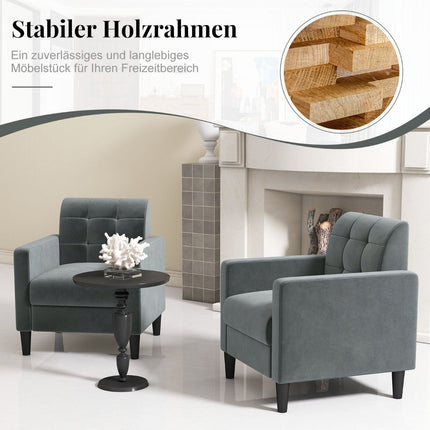 Relaxační křeslo, moderní TV křeslo ze sametu ve stylu mid-century, čalouněné křeslo s prošívaným opěradlem, šedé