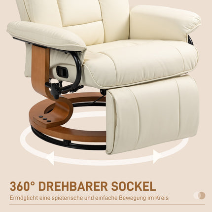 Swivel armchair with footrest, synthetic leather, cream white