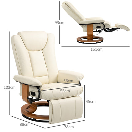 Swivel armchair with footrest, synthetic leather, cream white