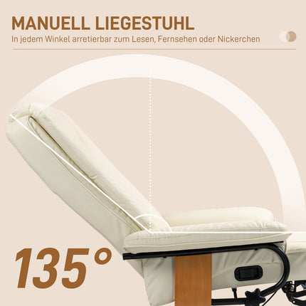 Swivel armchair with footrest, synthetic leather, cream white