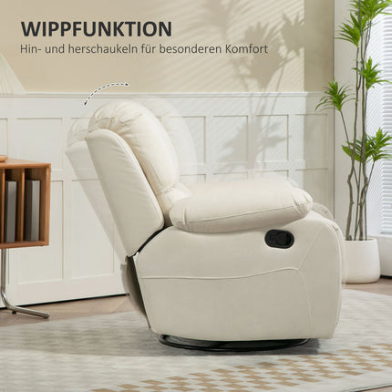 Lounger with footrest & swivel, cream upholstery