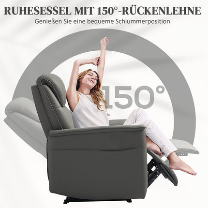 Reclining TV chair with footrest and side pocket, light grey