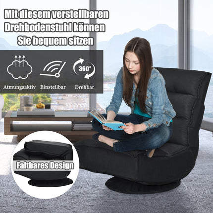 Relaxační křeslo, nastavitelné, skládací, otočné podlahové křeslo, křeslo pohovka, podlahový polštář, černé