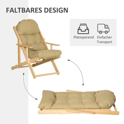 Skládací relaxační křeslo, lněný potah, bukové dřevo, hnědá